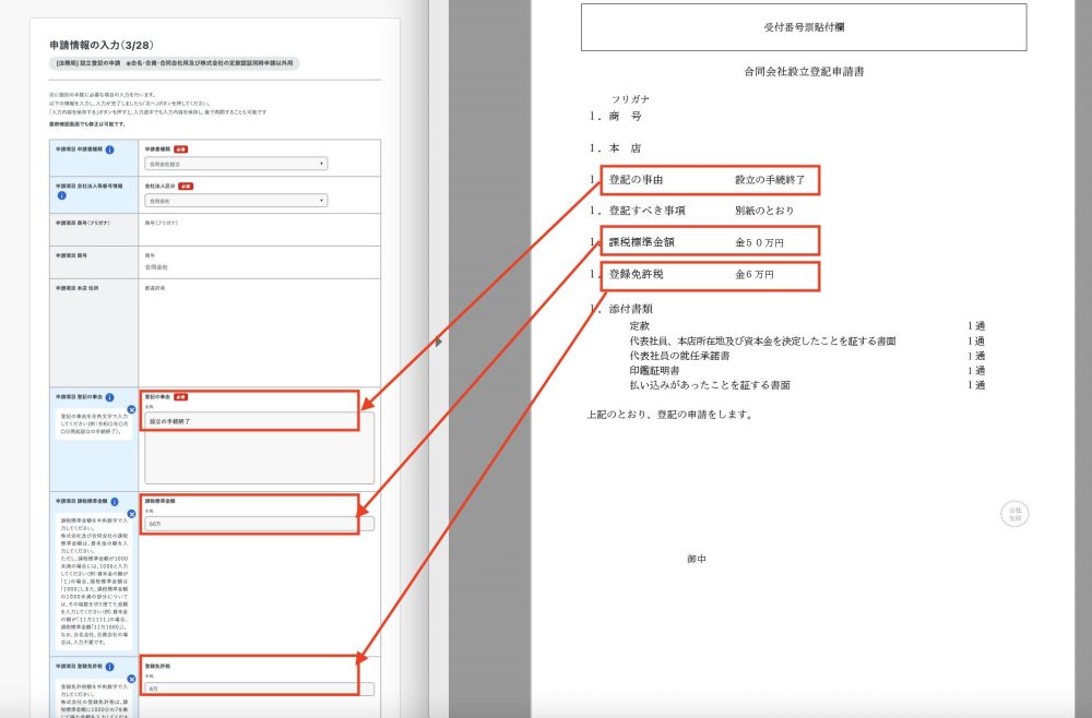 合同会社設立登記申請書